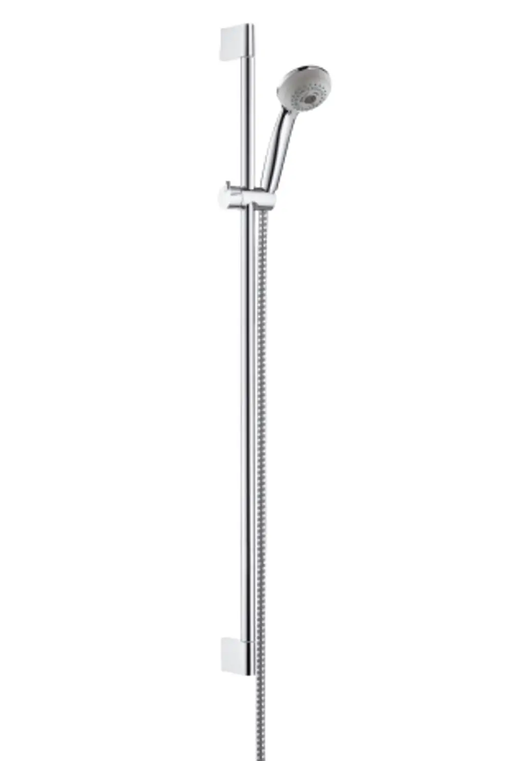 Hansgrohe Brauseset mit verstellbarer Brausestange und Handbrause. Das Set wirkt in Chrom und ist für die Montage in Duschbereichen konzipiert.